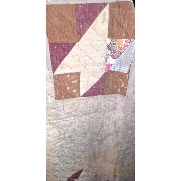 Antique Quilt Handmade Patchwork 70"x66" Multicolor Geometric Design Cotton READ - Picture 11 of 16